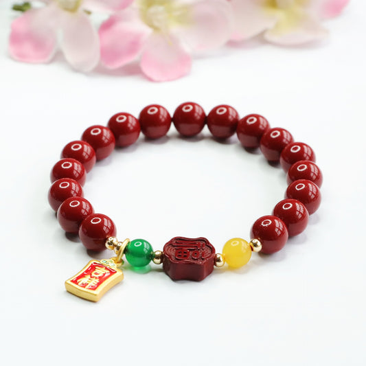 Cinnabar Purple Gold Sand Blessing Card Chalcedony Chinese Live Bracelets