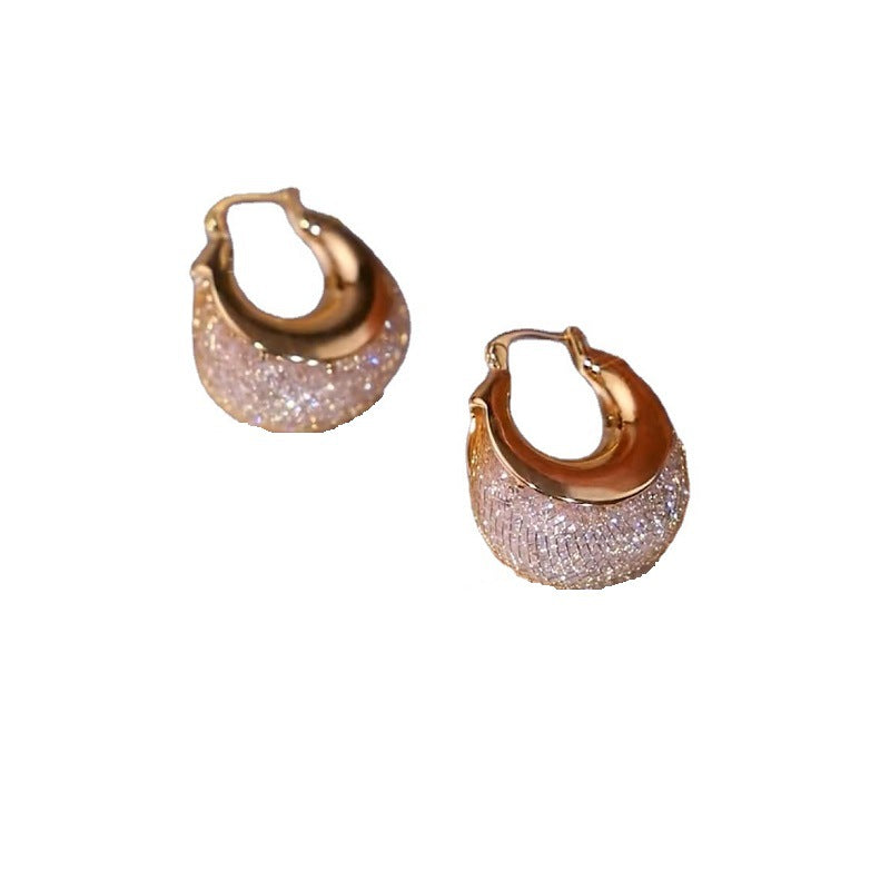 Women's Personality Mesh Zircon Hoop Elegant Fashionable Light Luxury High-grade Earrings