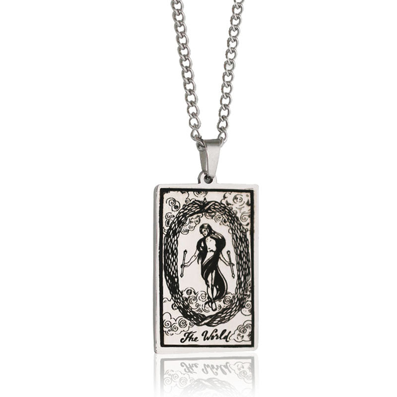 Zhang Tarot Titanium Steel Retro Rectangular Necklaces