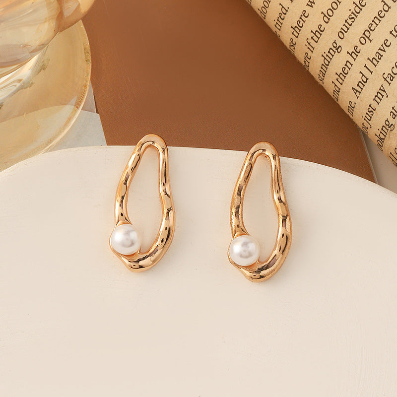 Simple Retro Sier Needle Pearl High Sense Ear Earrings