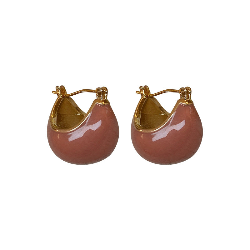 Gold Electroplating Dripping Oil Bean Geometry Clip Sweet Temperamental Trendy Ear Buckle