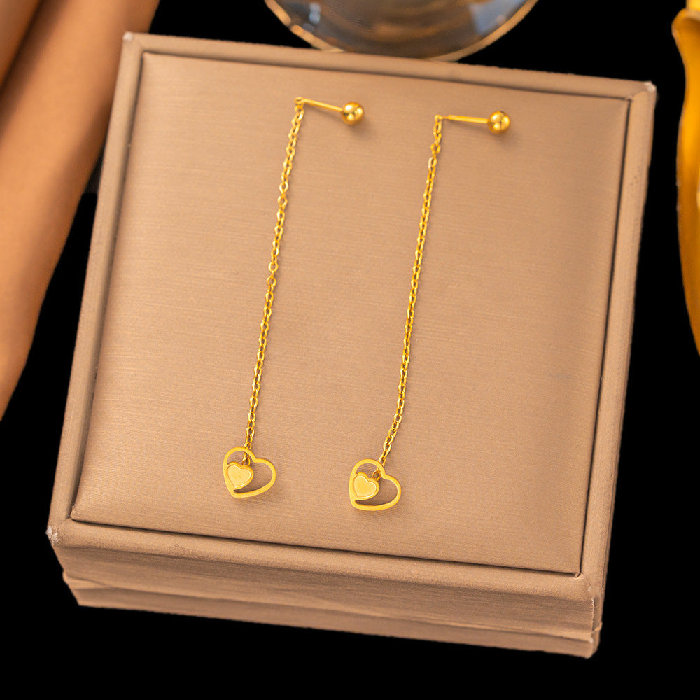 Steel Tassel Niche Design Hollow Heart Shaped Love Female Simple Ear Line