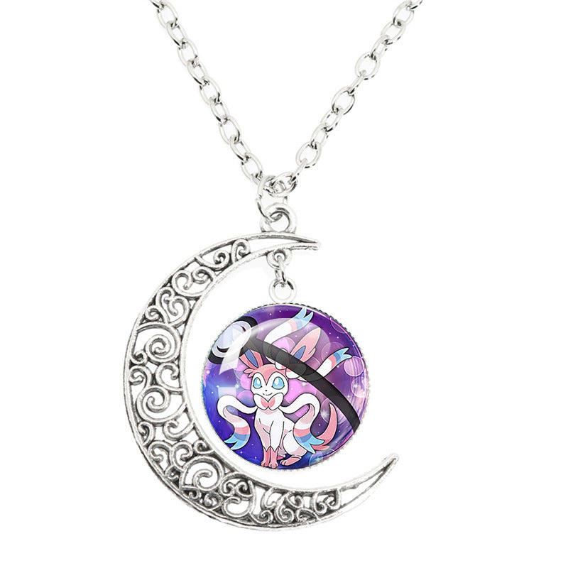 Anime Alloy Moon Time Gem Cabochon Necklaces