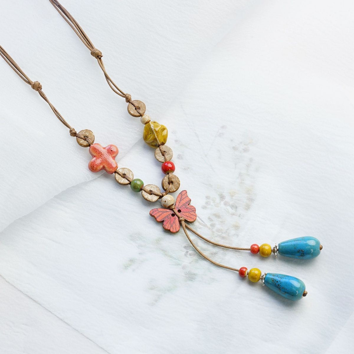 Style Personalized Trendy Ceramic Geometric Colorful Fish Long High-grade Necklace