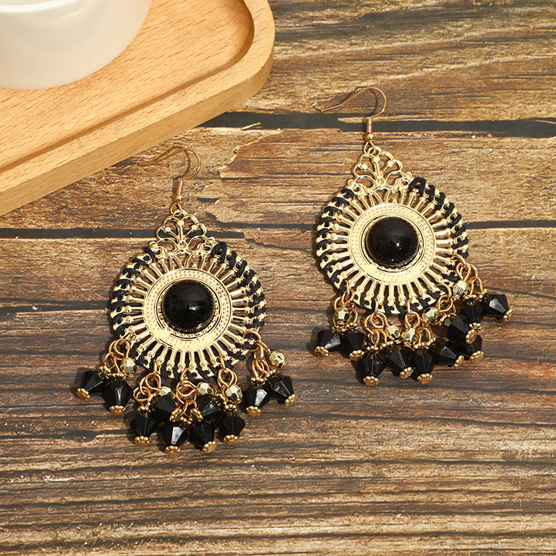 Women's Ethnic Style Bead Tassel Hand-woven Yunnan Earrings