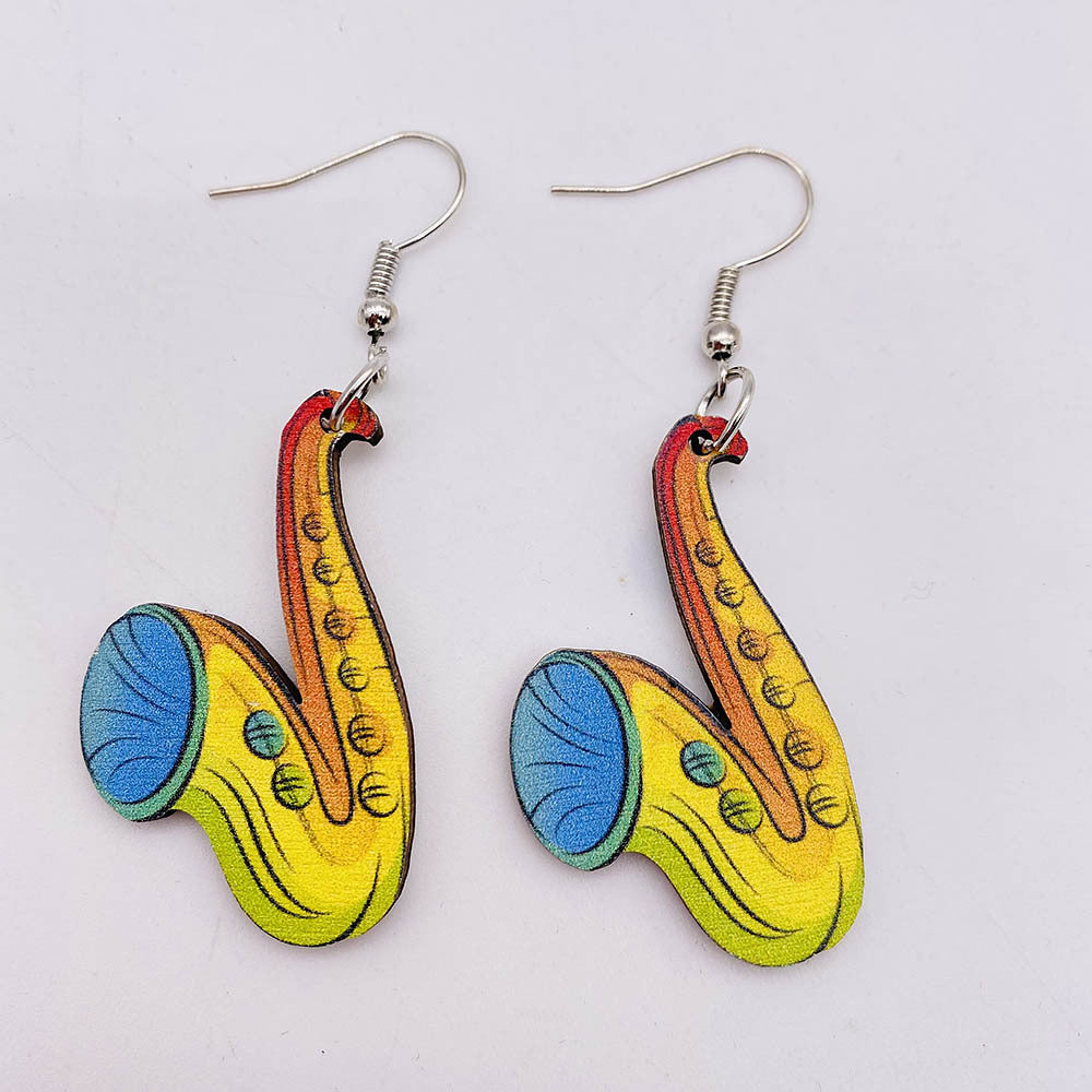 Hollow Out Guitar Wooden Fashion Musical Instrument Earrings
