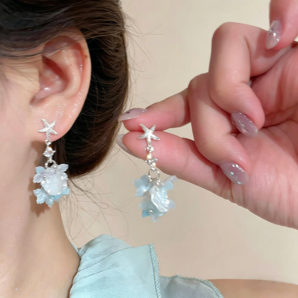 Tassel Sier Pin Light Luxury Drop Seaside Vacation Stud Earrings