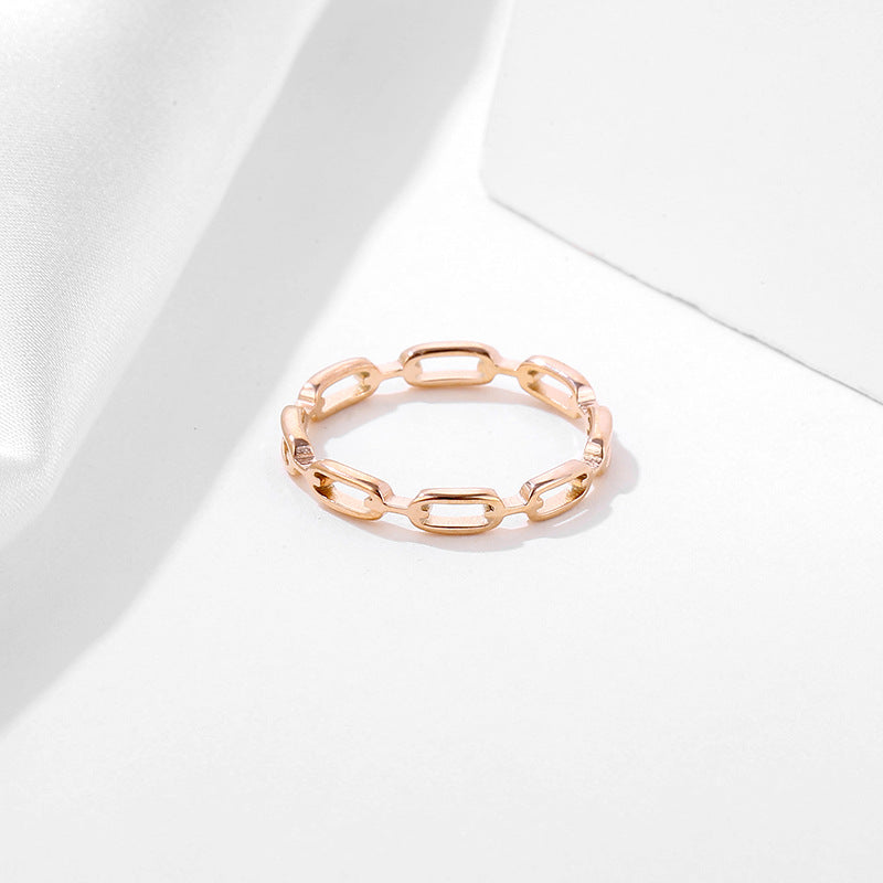 Laser Cut Hollow Titanium Steel Small Chain Female Ring