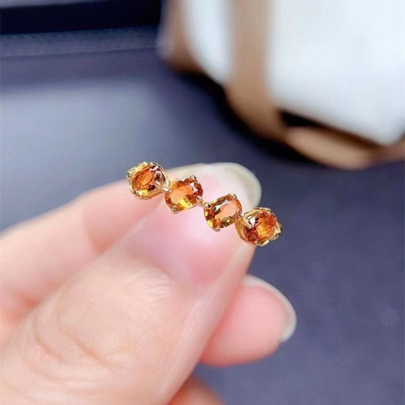 Natural Lucky Citrine Female Opening Gold Rings