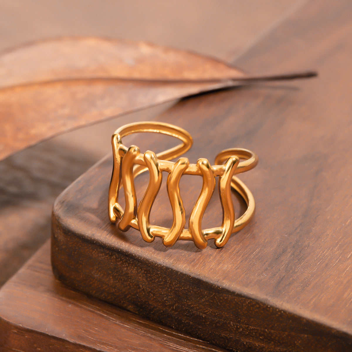 Women's Stainless Steel French Romantic Curved Line Wide Ring