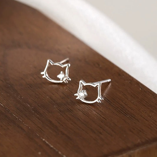 Women's Ear Simple Temperament Hollow Kitten Inlaid Earrings