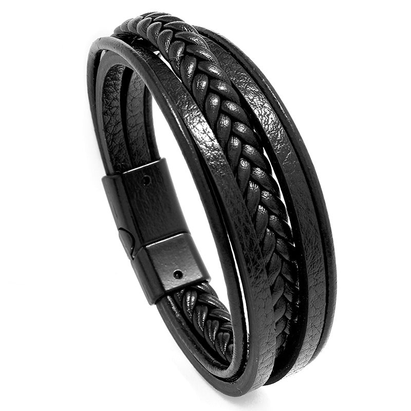 Men's Popular Ornament Simple Woven Leather Magnetic Bracelets