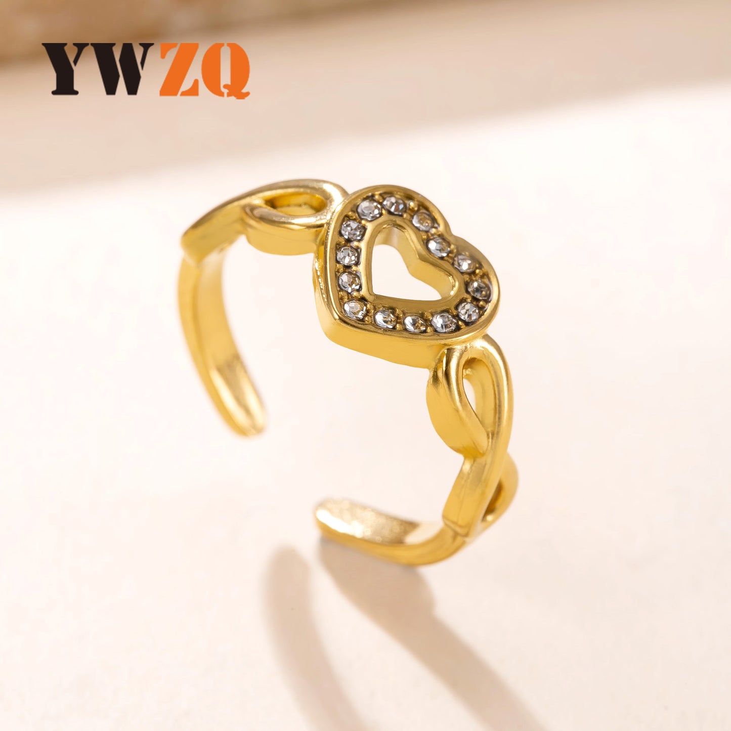 Titanium Steel Casting Chain Hollow Heart Index Finger Sweet Fashion Ring