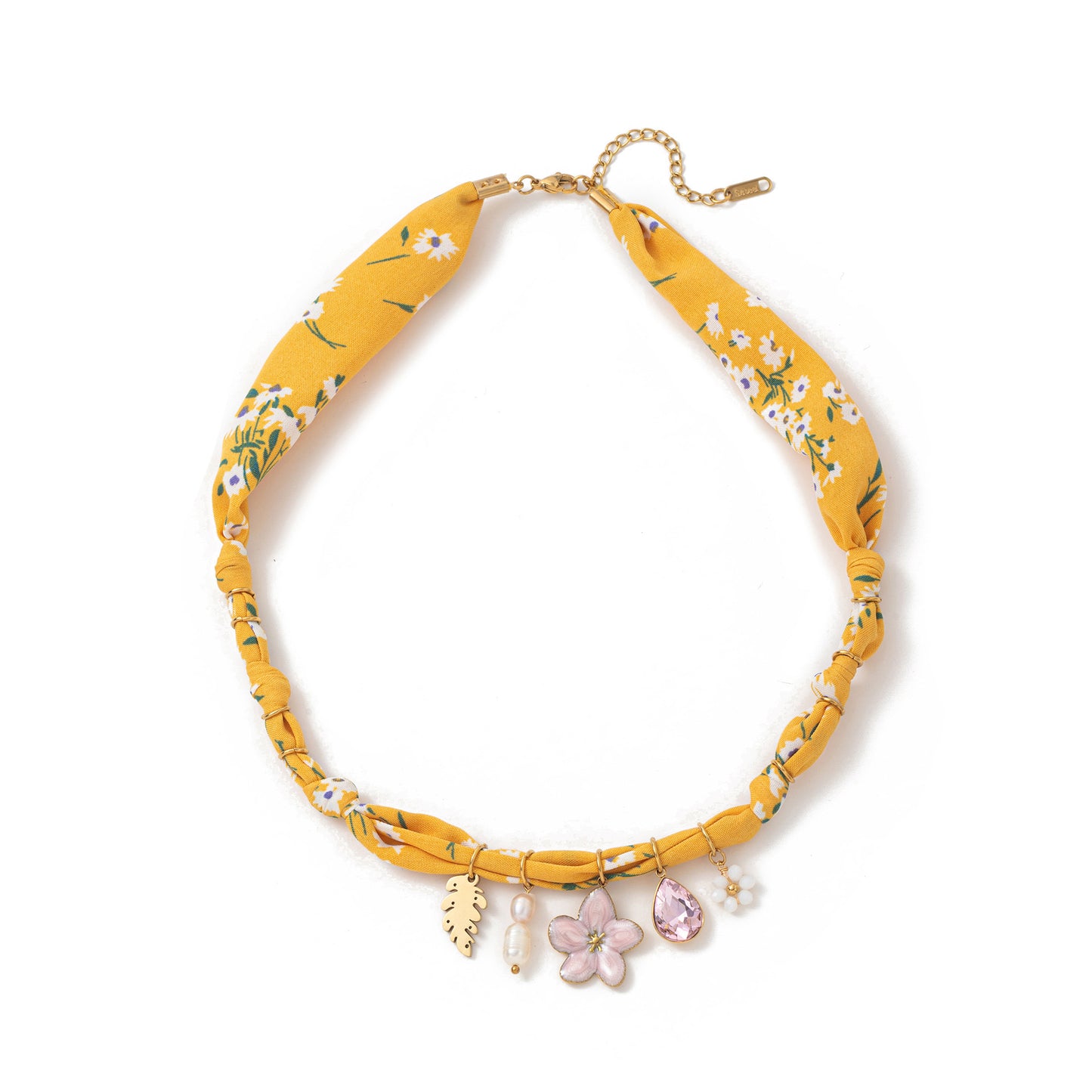 Marine Life Colorful Flower Shell Silk Scarf Cloth Gold Plated Necklace
