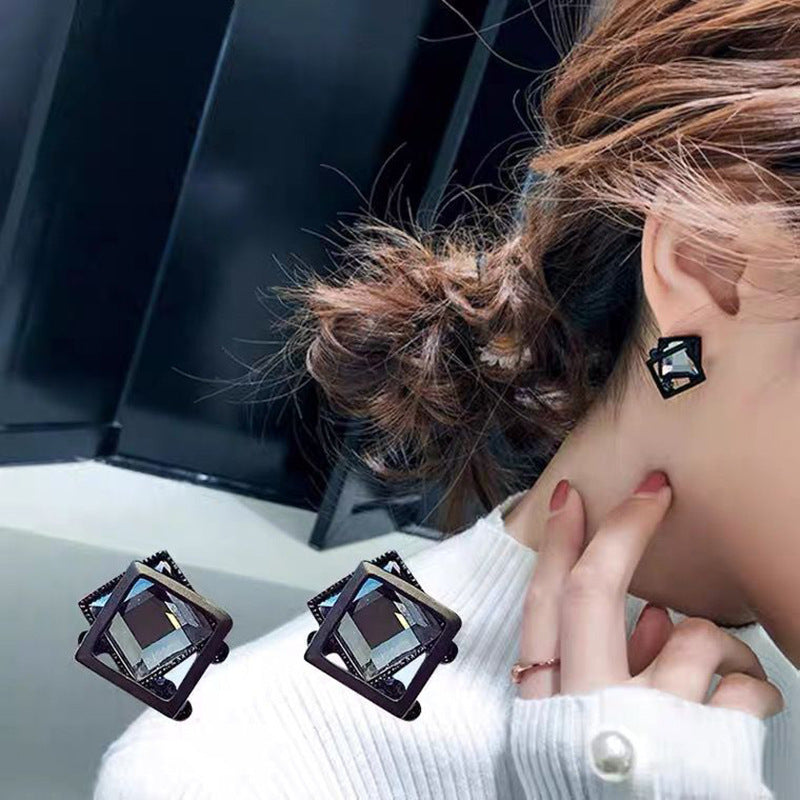 Women's Fashion Geometry Pattern Square Crystal Glass For Elegant Earrings