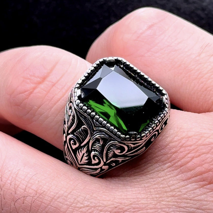 Men's Super Creative Inlaid Square Antique Sier Electroplated Pattern Fashion Domineering Rings