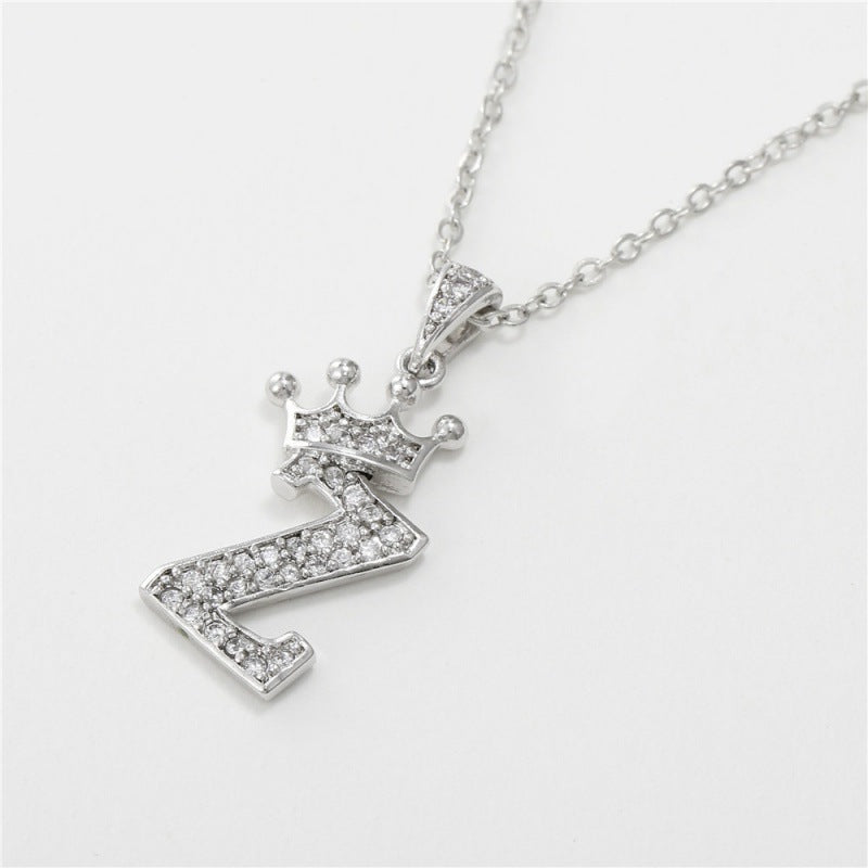 Zircon Crown English Letter Design Gold Clavicle Necklace