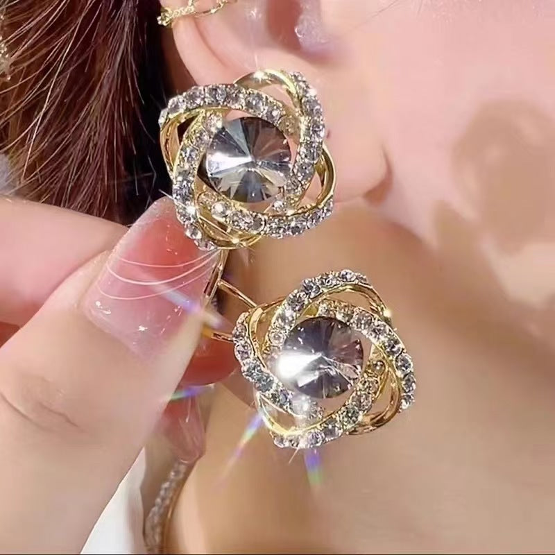 Flower Zircon Classic Style Temperament Ear Clip High Sense Fashion Earrings
