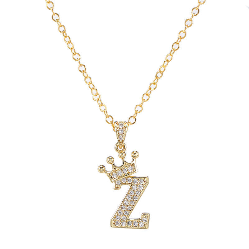 Zircon Crown English Letter Design Gold Clavicle Necklace