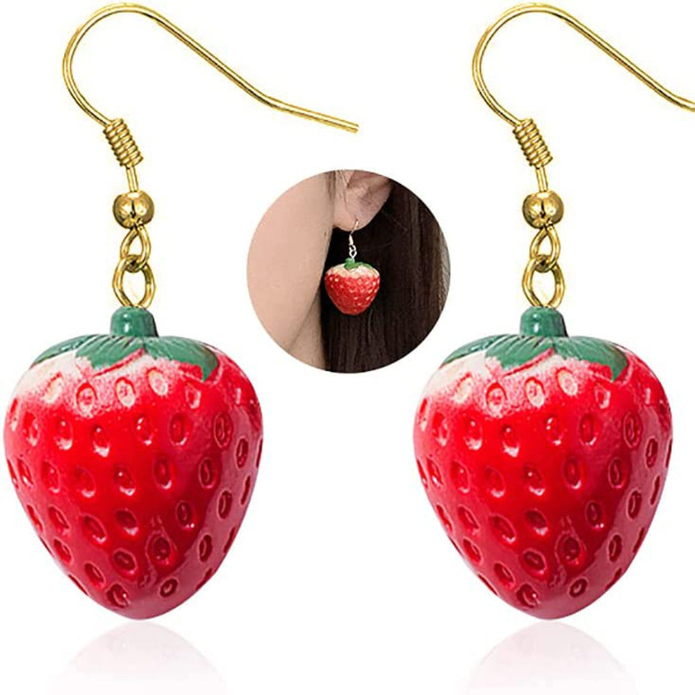 Fresh Sweet Synthetic Resin Fruit Strawberry Earrings