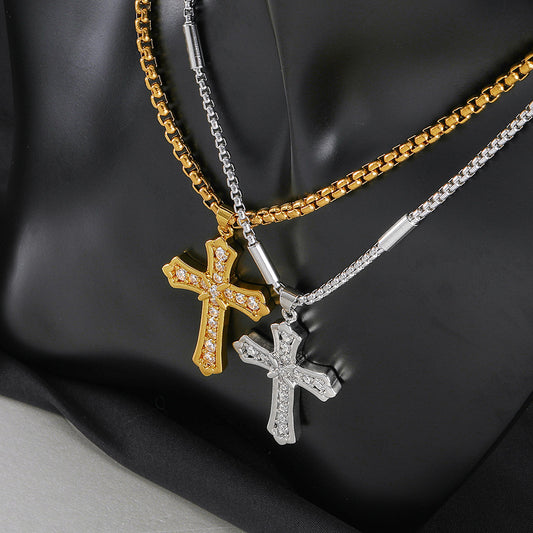 Titanium Steel Diamond Cross Retro Style Unisex Pendants