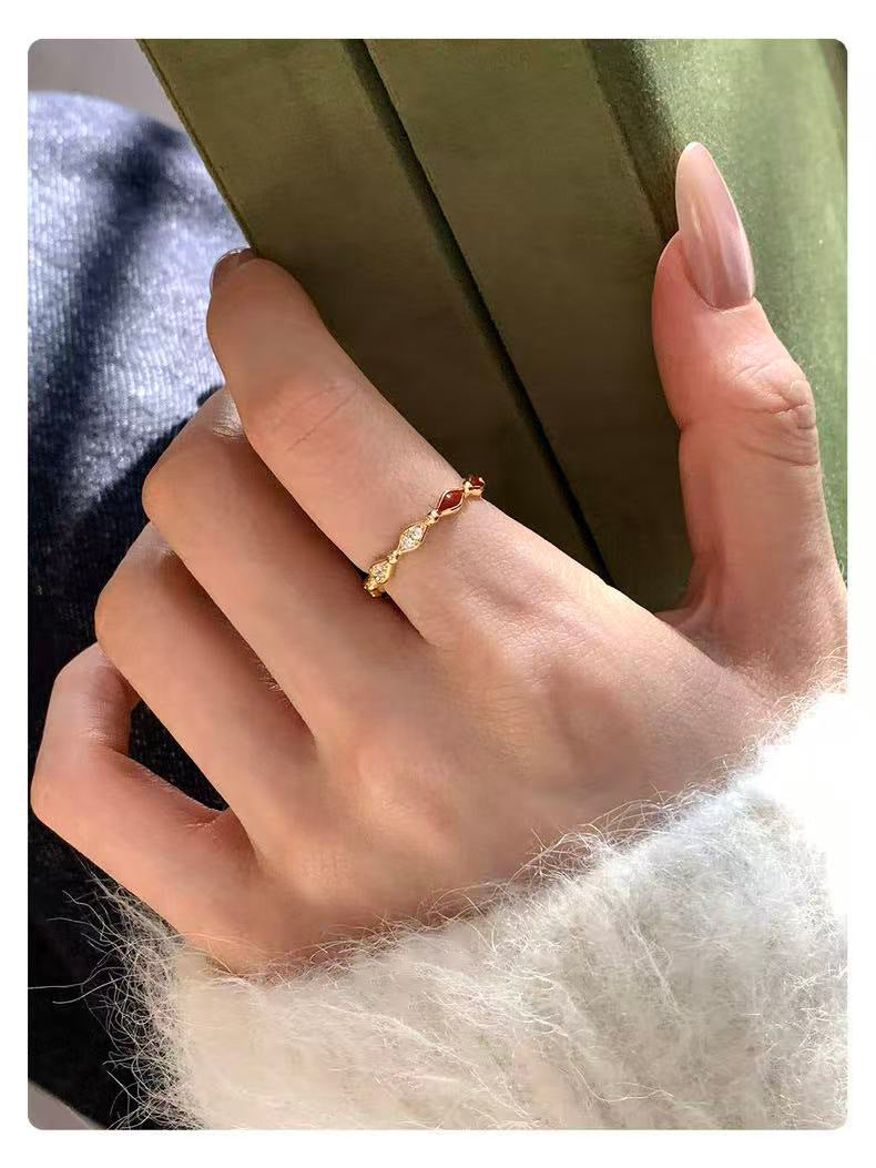Women's Red Drip Glazed Flower-de-luce Light Luxury High-grade Cross Index Finger Rings