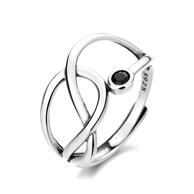 Trendy Sterling Sier Irregular Geometric Black Rings