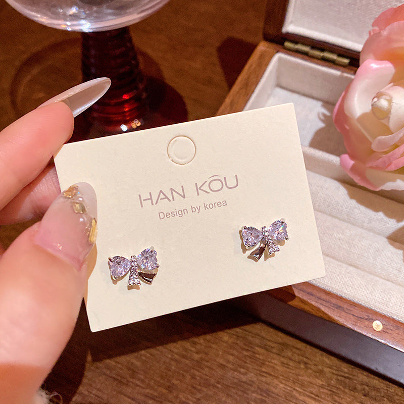 Micro Inlaid Zircon Bow Female Love Earrings