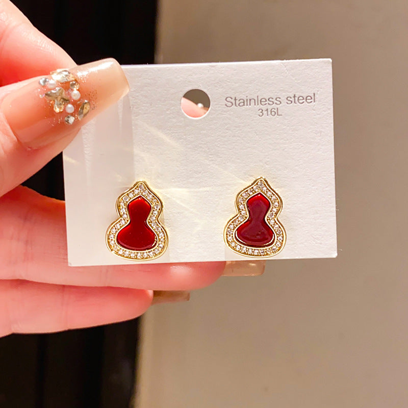 National Fashion Gourd Pearl Commuter Light Earrings