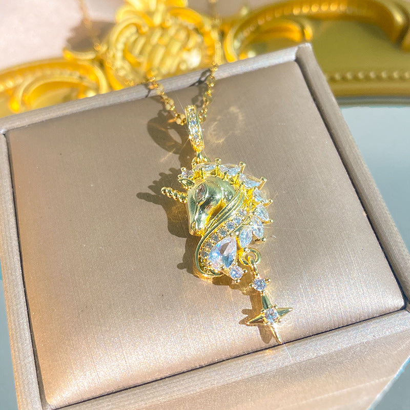 Women's Diamond Imitation Chalcedony Series Titanium Steel Exquisite High-grade Tassel Gourd Necklace