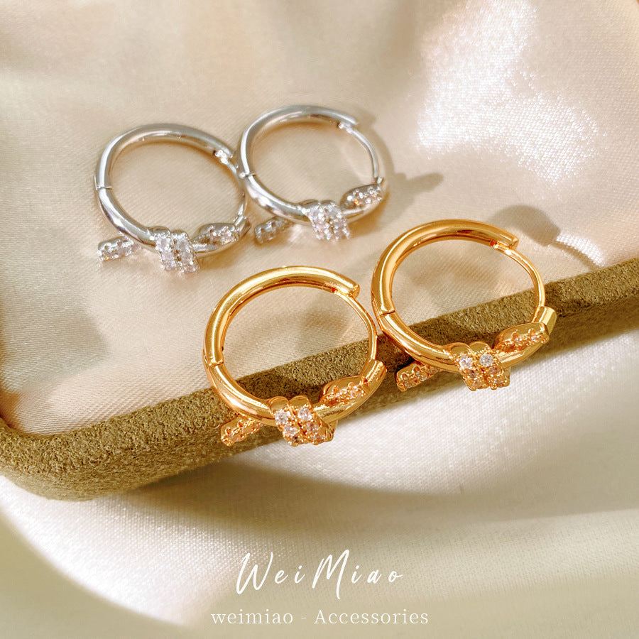 Electroplated Zircon Knotted Round Clip Cold Style Elegant Light Luxury Ear Buckle