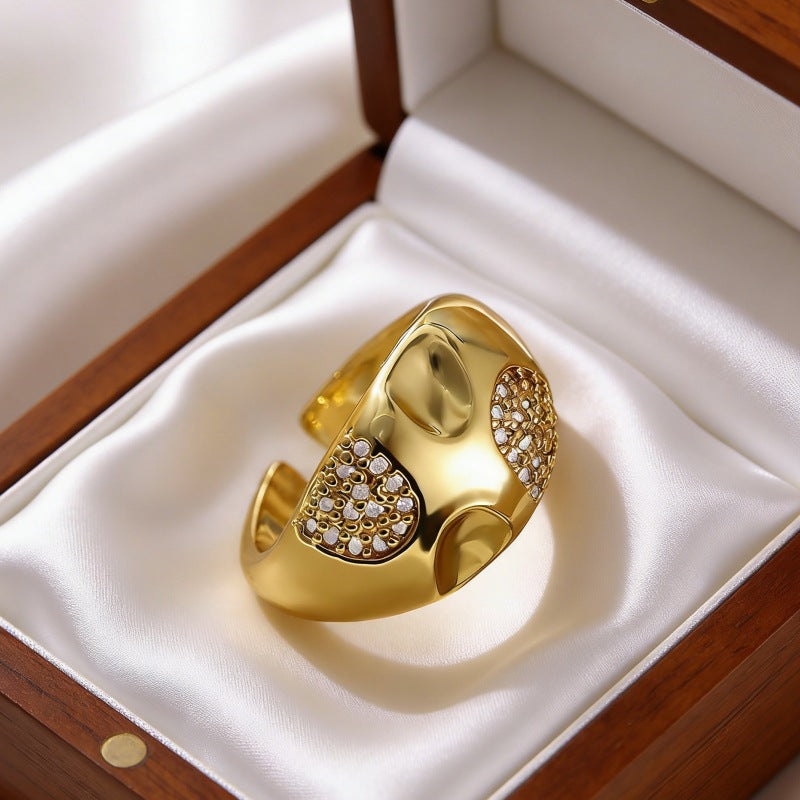 Luxury Geometric Inlaid Zircon Open Niche Trendy Ring