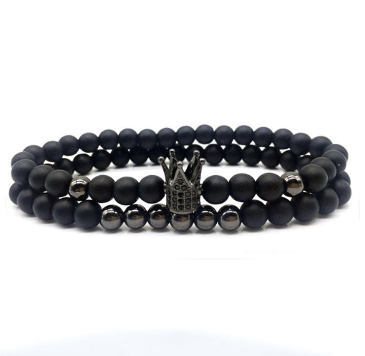 Black Grinding Micro Inlaid Zircon Crown Couple Low Bracelet