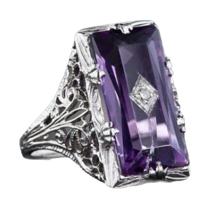 Chamfered Rectangular Purple Imitation Crystal Princess Rings