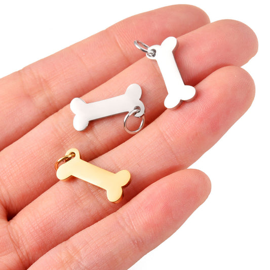 Steel Dog Bone Shape Polished Tag Pendants