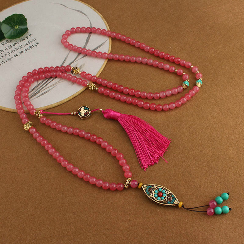 Chinese Style Long Round Beads Chain Necklaces