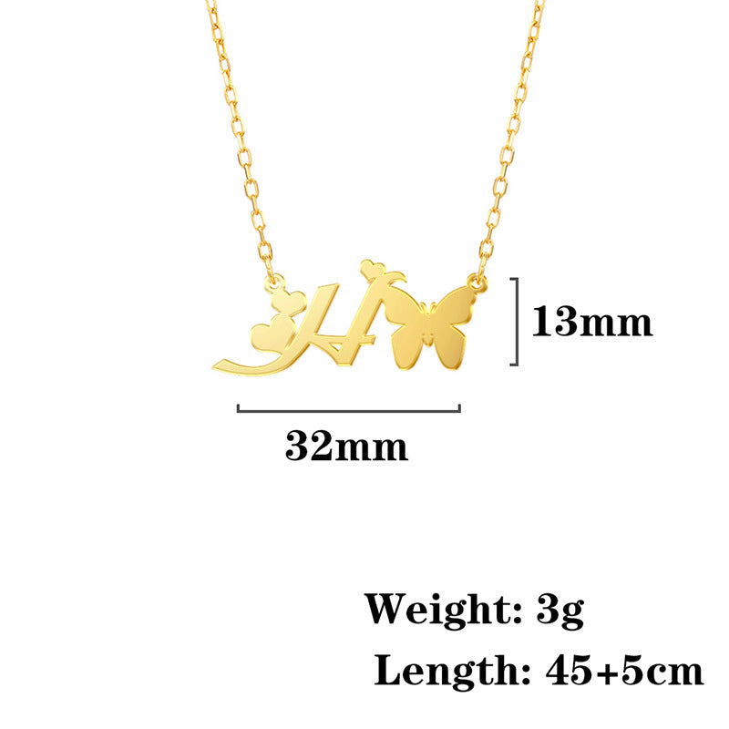 Stainless Steel Butterfly Love Letter High-grade Clavicle Pendants