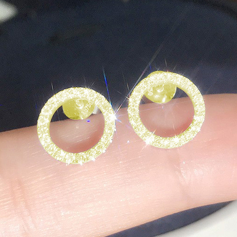 Women's Inlaid Circle Zircon Simple Sense Western Style Light Luxury Flash Stud Earrings