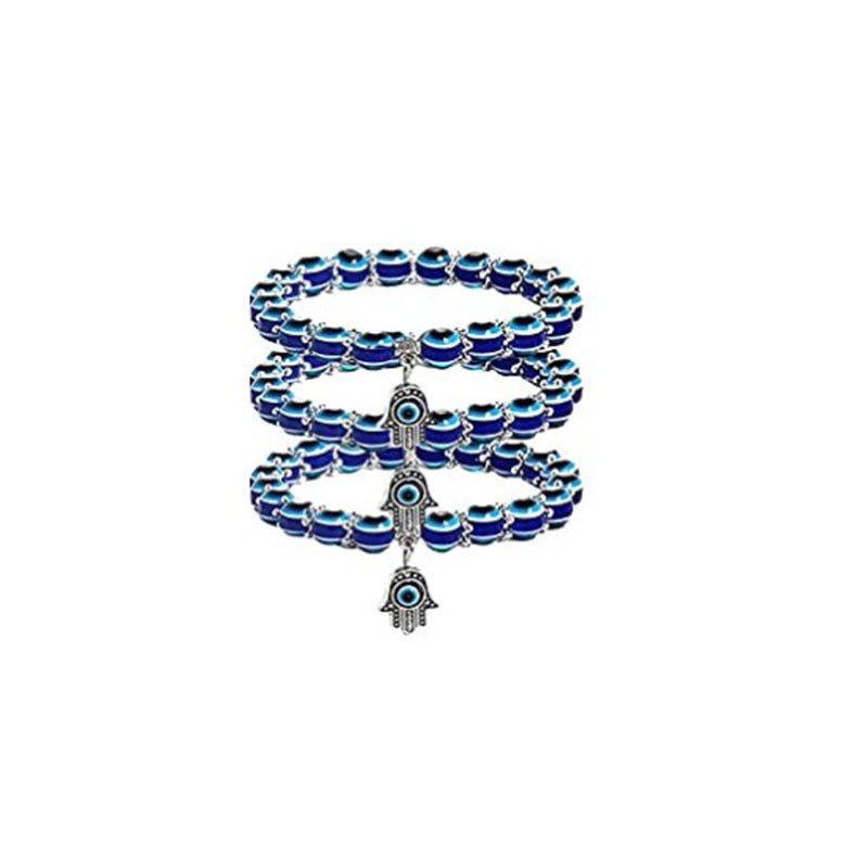 Vintage Blue Devil Eye Elastic String Volcanic Rock Beaded Adjustable Bracelet
