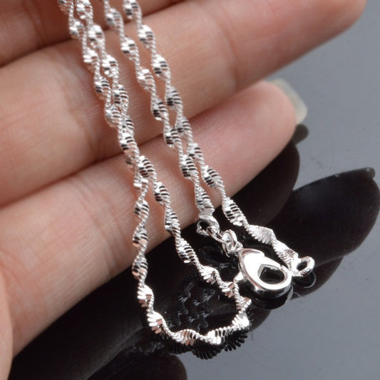 Women's Sier Plated Encrypted Water Wave Chain Necklaces