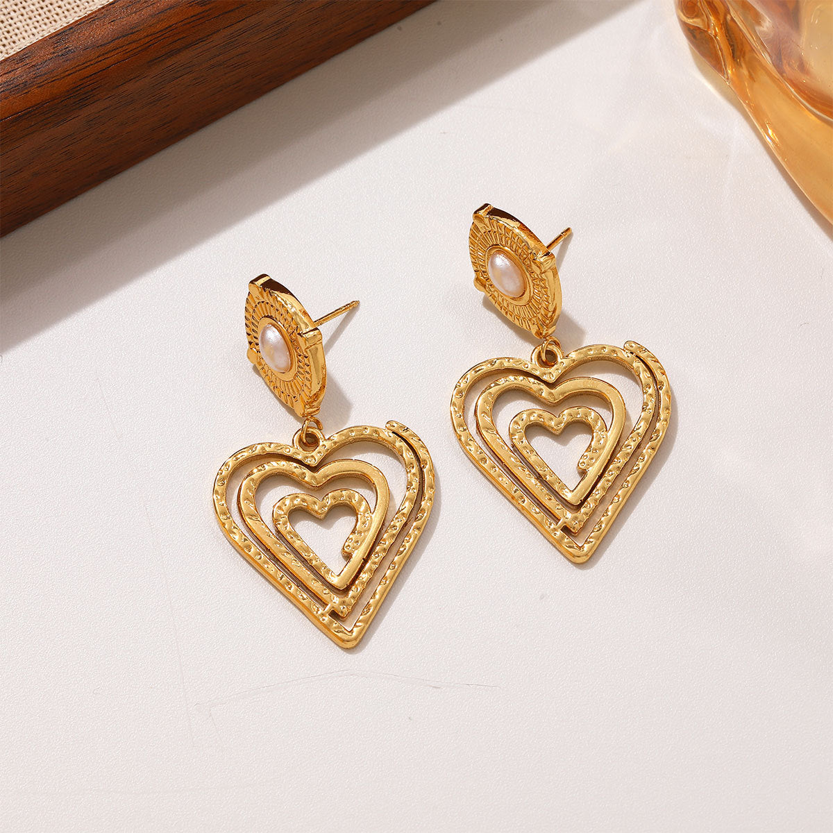 Titanium Steel Pearl High-grade Shell Conch Rhinestone Water Drop Line Earrings