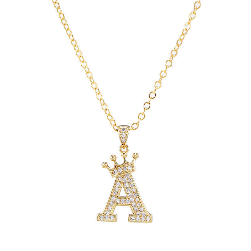 Zircon Crown English Letter Design Gold Clavicle Necklace