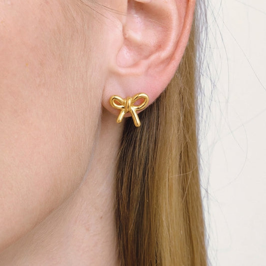 Fashion Sweet Mini Bow Stainless Steel Vacuum Gold Stud Earrings