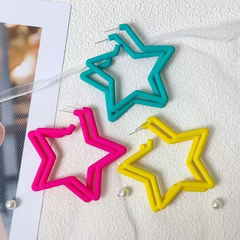 Big Five-pointed Star Western Style Colorful Unique Stud Earrings