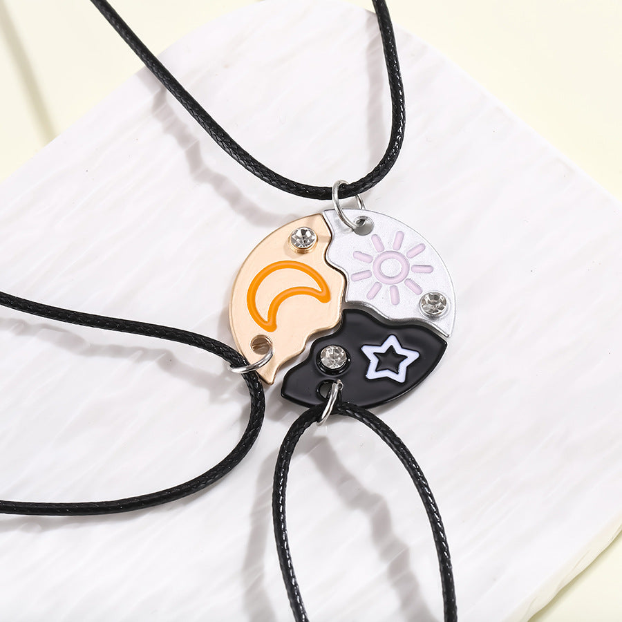 Cartoon Stitching Sun Moon Star Three-piece Color Necklaces