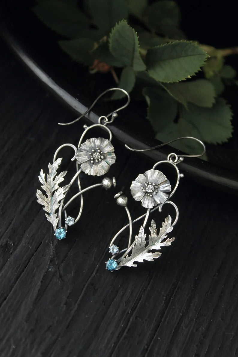 Natural Fashion Sier Multicolor Flower Sweet Rings