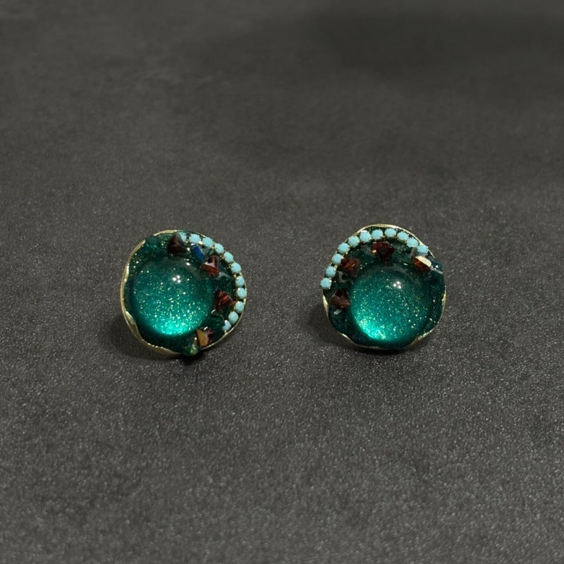 Vintage Pink Geometric Sweet Flowers Ear Stud Earrings