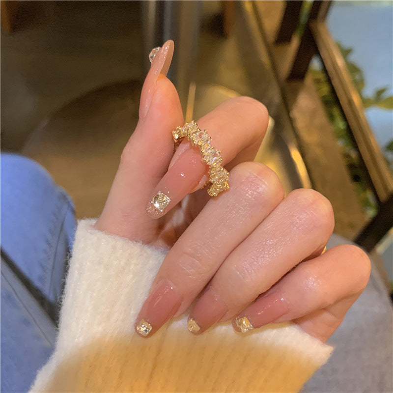 Real Gold Electroplated Zircon Buckle Light Luxury High Sense Index Ring