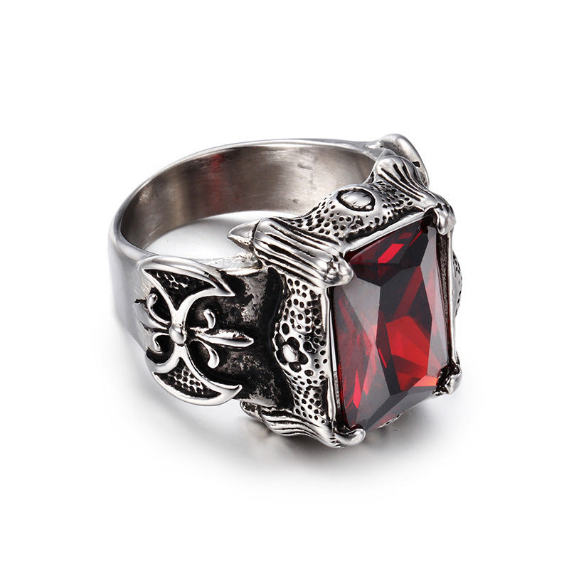 Men's Stainless Steel Hand Retro Punk Brother Ruby Titanium Rings