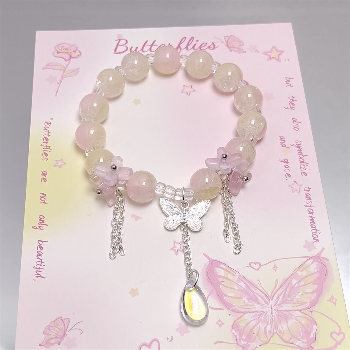 Style Crystal Peach Blossom Butterfly Water Drop Female Niche Design Bracelet